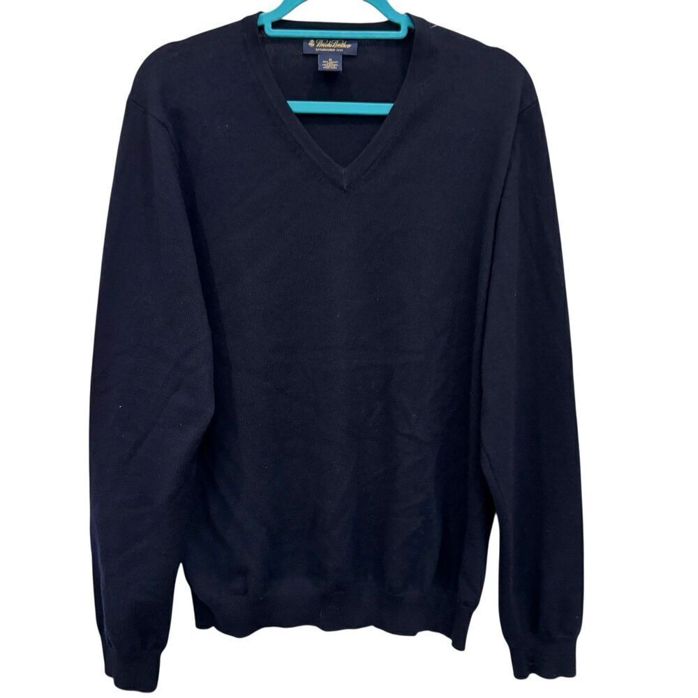 Brooks Brothers Sweater Mens Medium Blue V-Neck Merino Wool Blend Preppy Office